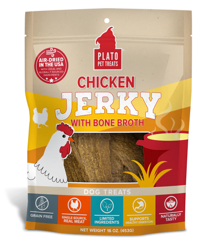 Plato Pet Treats - Chicken Jerky with Bone Broth Dog Treats