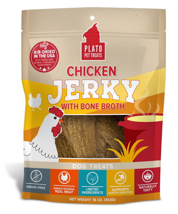 Plato Pet Treats - Chicken Jerky with Bone Broth Dog Treats