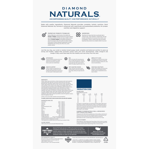 Diamond Naturals Small Medium Breed Puppy Chicken Rice Formula Dry Dog Food Altoona IA Des Moines IA Urbandale IA West Des Moines IA Bone a Patreat