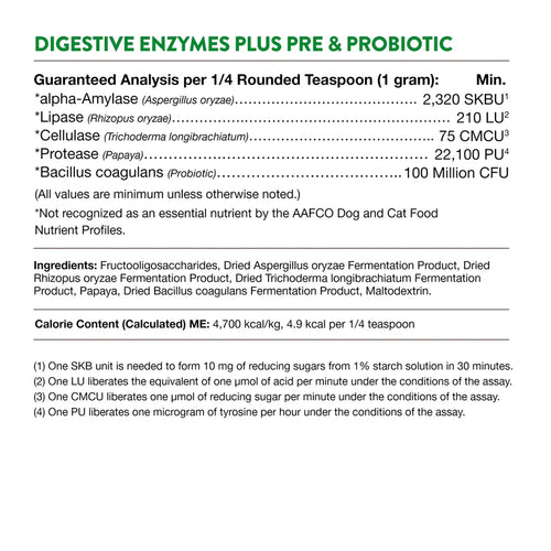NaturVet - Digestive Enzymes Powder with Prebiotics & Probiotics for Cats & Dogs