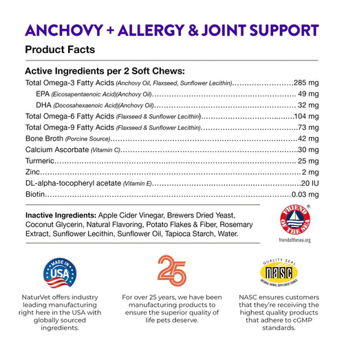 NaturVet - Evolutions Anchovy plus Allergy & Joint Support Soft Chews for Dogs