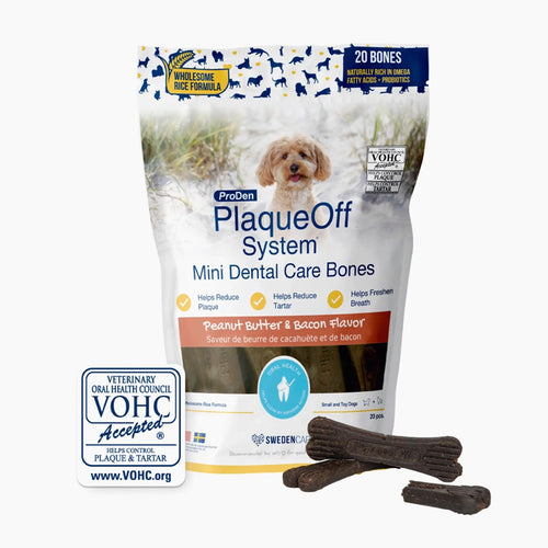 ProDen - PlaqueOff Mini Dental Care Bones - Peanut Butter & Bacon for Dogs