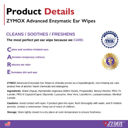 ZYMOX - Advanced Enzymatic Ear Wipes for Cats & Dogs