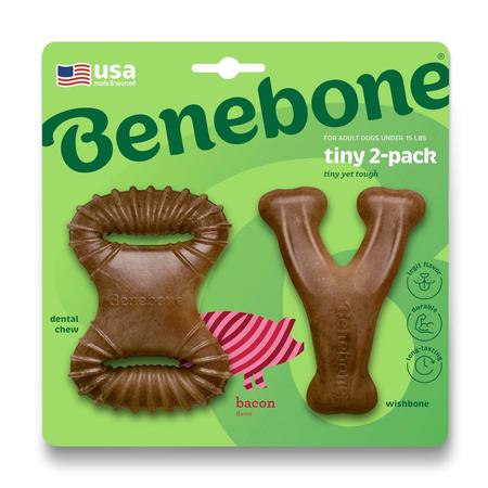 Benebone Tiny 2 Pack Dental Chew & Wishbone - Bacon