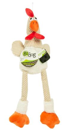 GoDog Checkers Rooster Chew Guard Squeaky Plush Dog Toy
