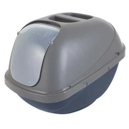 Petmate - Basic Hooded Cat Litter Box Large Blue Steel Base/Pearl Silver Hood